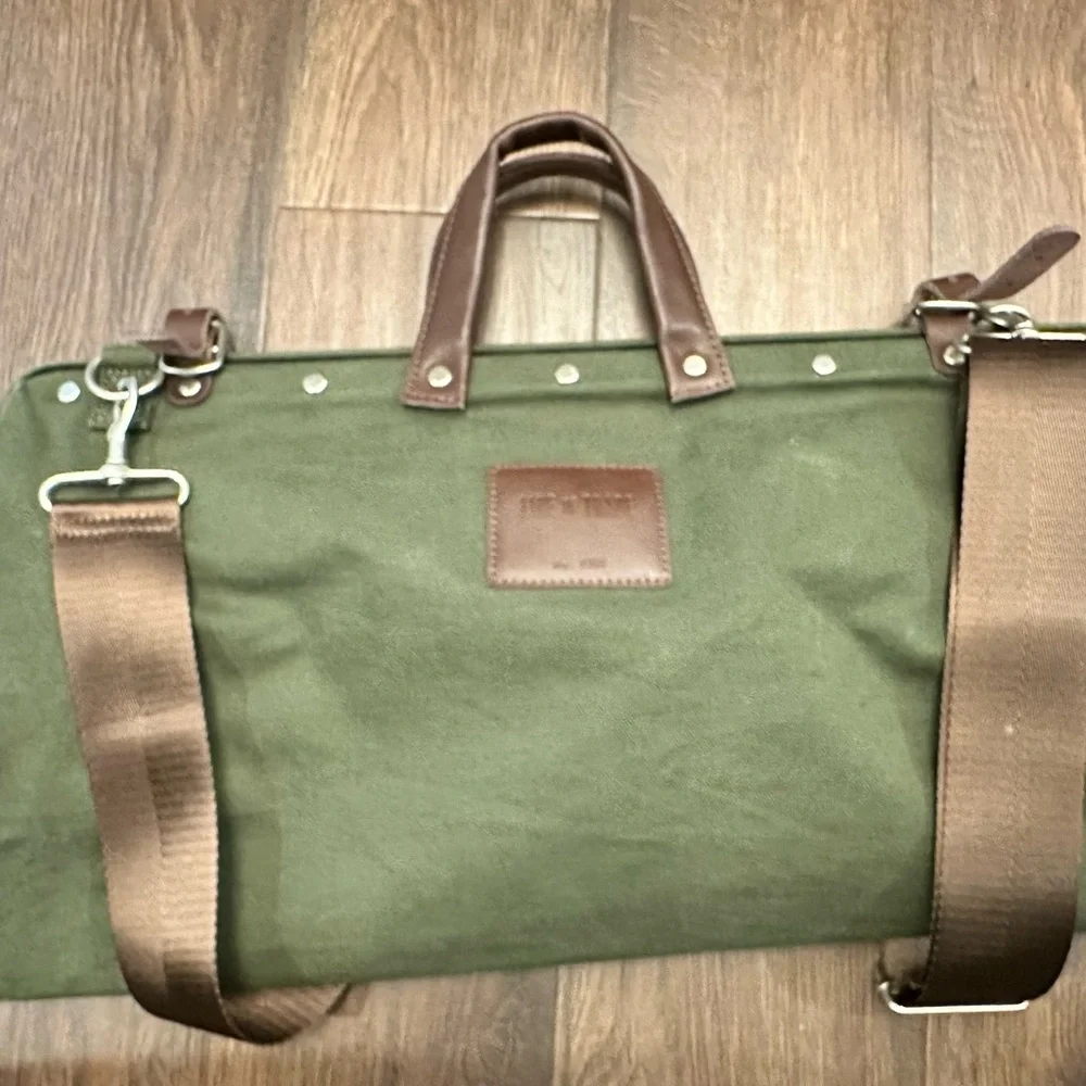 Canvas Weekender Bag LINE OF TRADE Olive Green Canvas Leather Trim - NWOT